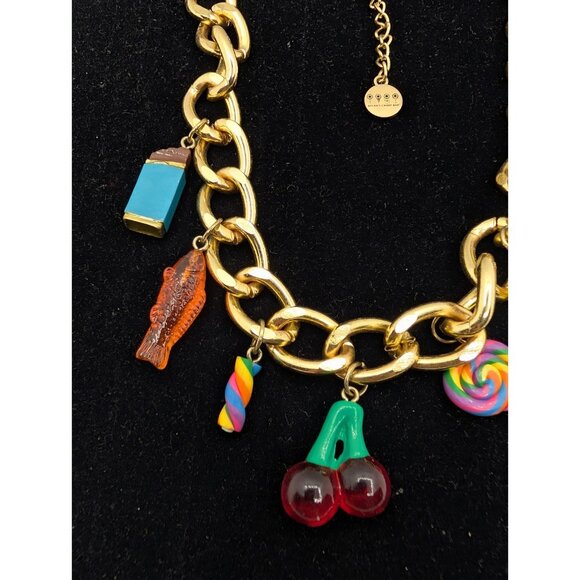 Dylans Necklace Gold Chain w/charms Lollipop Chocolate Candy Swed. Fish Rare vtg - Picture 13 of 16